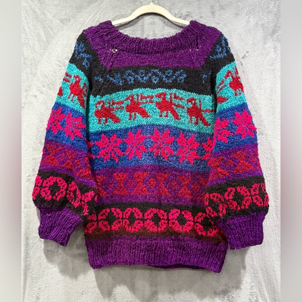 Vintage One of a Kind Handmade in Bolivia 100% Multicolor Wool‎ Sweater Size M